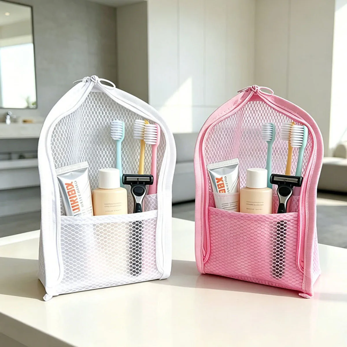 Travel Accessories Toiletries - Standing Mesh Toiletry Bag for Travel