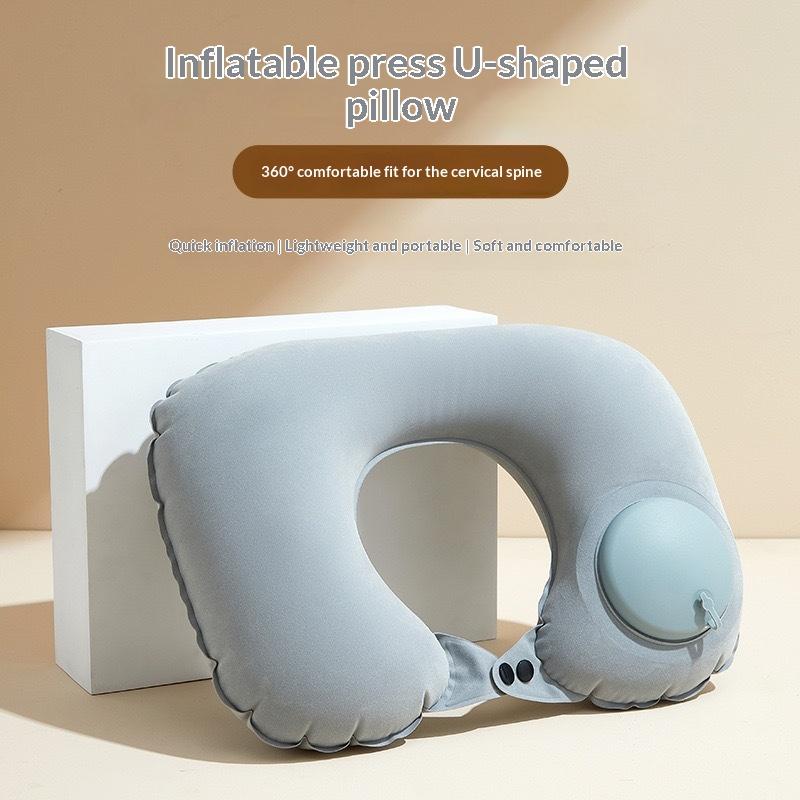 Travel Pillow Inflatable - Flocking Self Inflatable Portable Neck Pillow