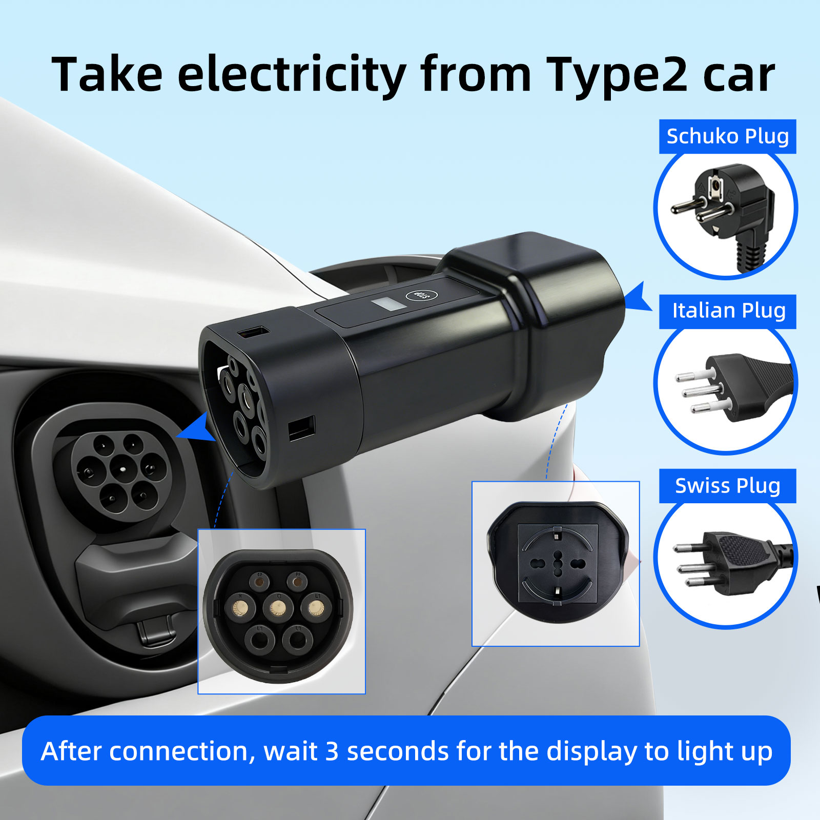 EVqiaoyi Type2 V2L Discharge A - Travel Adapter Universal recension och pris