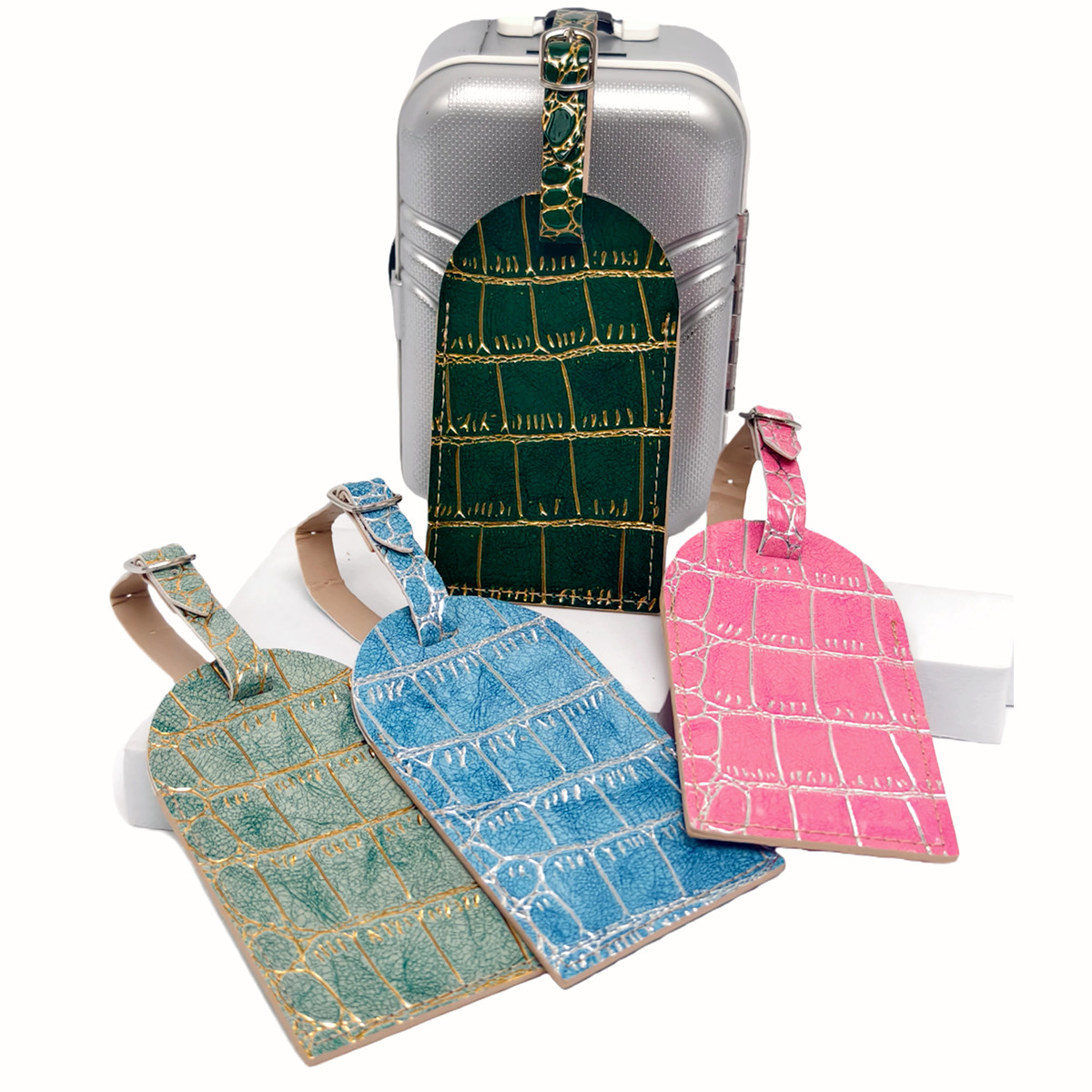 Crocodile Embossed Gold/Silver - Luggage Tag Leather recension och pris
