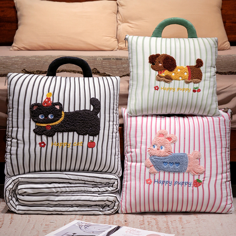 Cartoon Striped Pillow Blanket - Travel Pillow Inflatable recension och pris