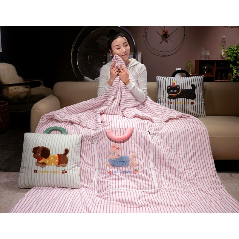 Cartoon Striped Pillow Blanket - Travel Pillow Inflatable recension och pris